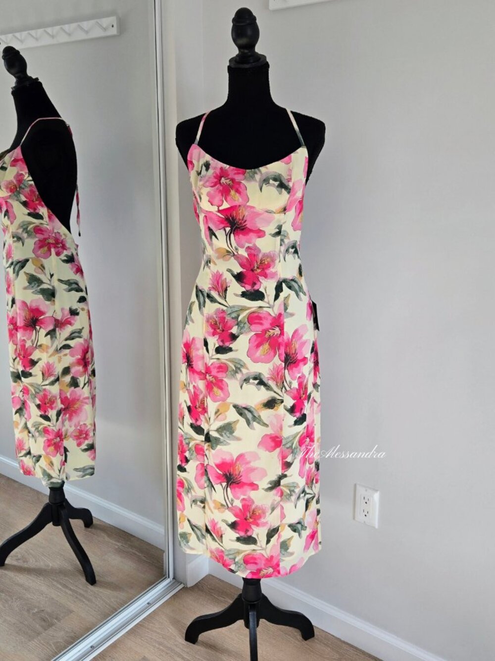 Lulus Harleigh Light Yellow Floral Halter Midi Dress Small Chiffon New With Tags - Picture 8 of 17